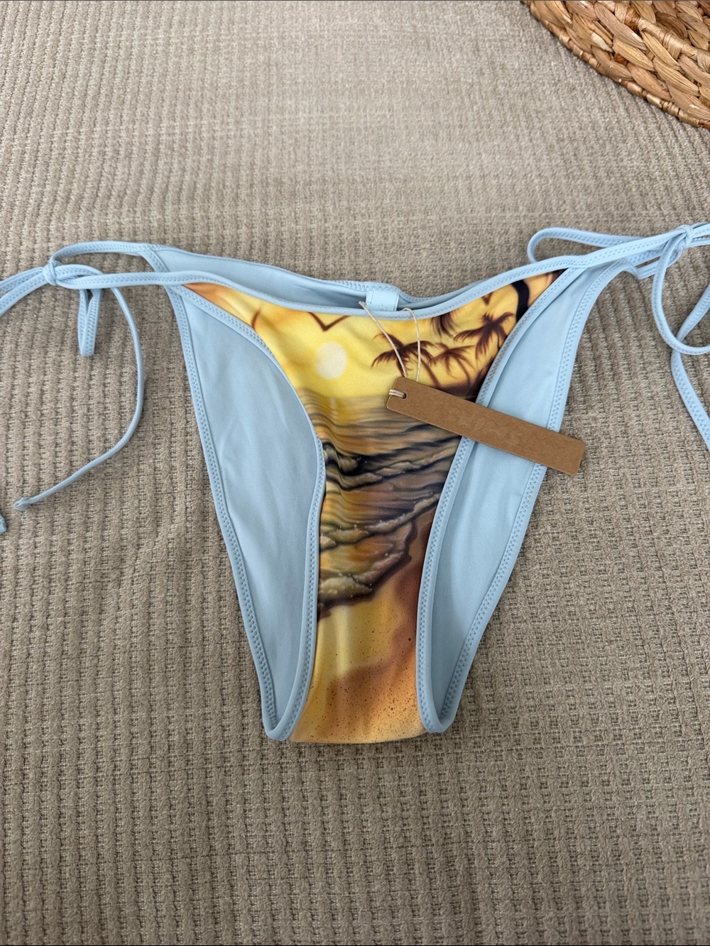 SKIMS New Light Blue & Yellow Palm-Print Tie Side Bikini Bottom